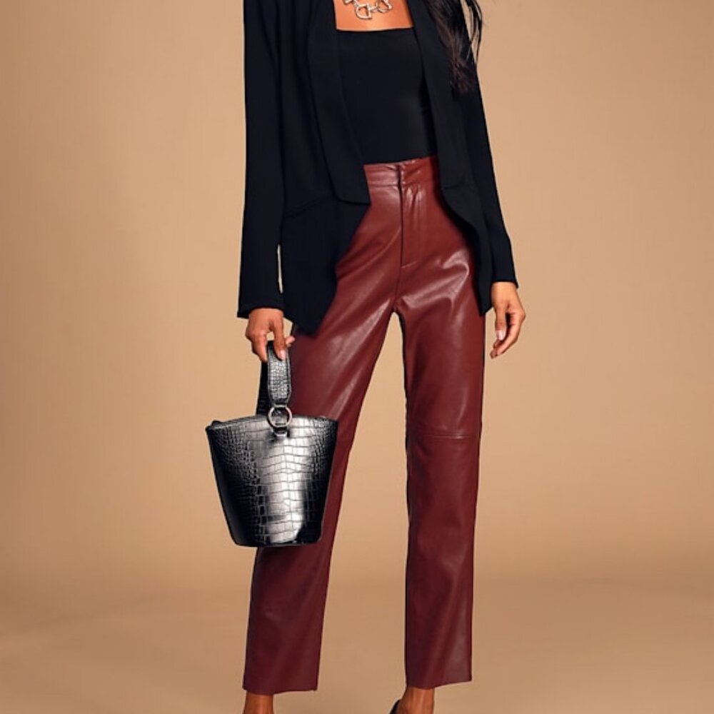 Lulus Open Minded Burgundy Vegan Leather Pants Red - Size M